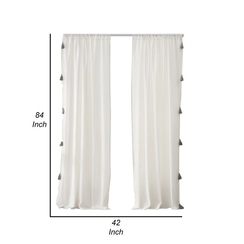 Xumi 4 Piece Window Curtain, 2 Panels with Tie Backs, Antique White Finish - Benzara