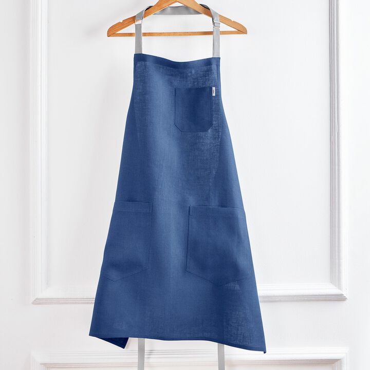 Solino Home 100% Pure Linen Bib Apron 33 x 30 Inch