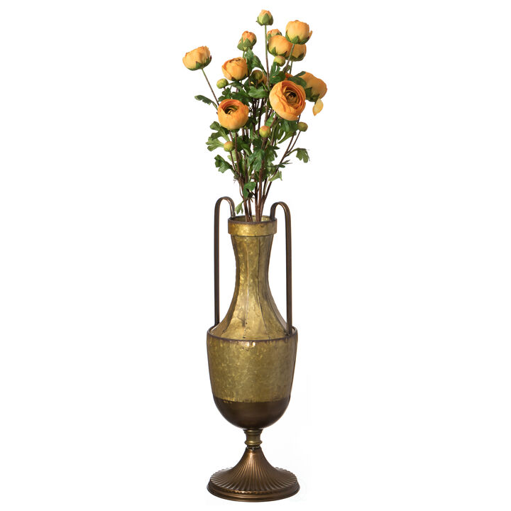 Decorative Antique Style Metal Jug Floor Vase with 2 Handles - Vintage Inspired Rustic Design for Entryway, Living Room, or Dining Room - 26 in Tall Elegant Home Decor Accent - Classic Metal Vase
