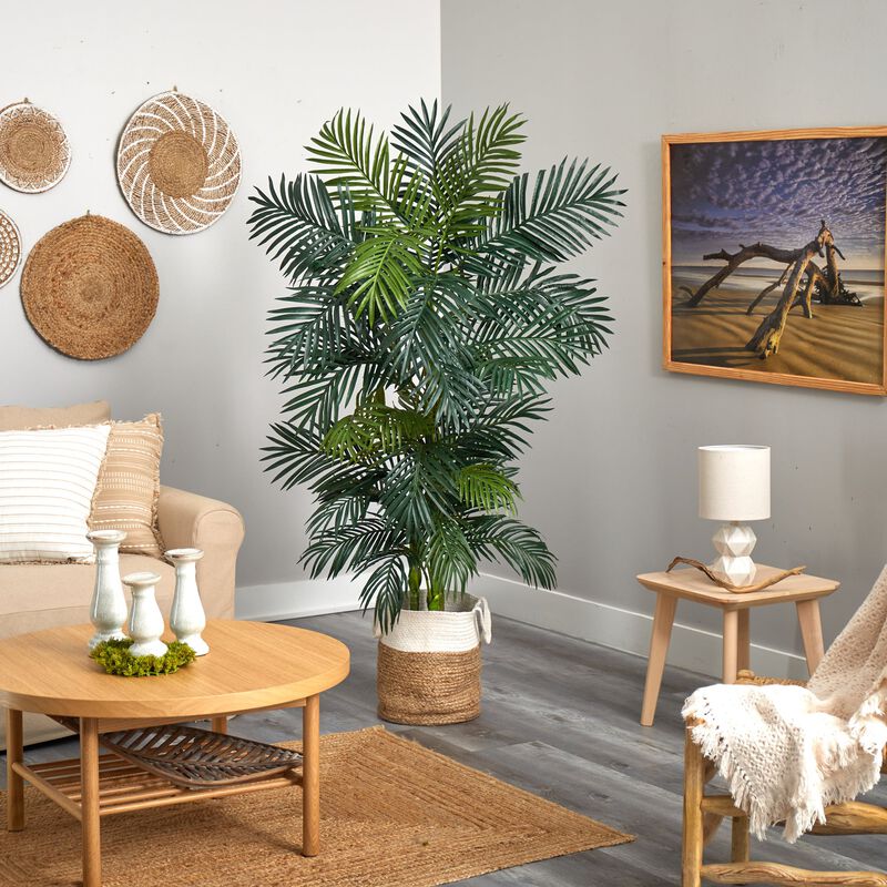 Hivvago 6.5 Feet Golden Cane Artificial Palm Tree in Handmade Natural Jute and Cotton Planter