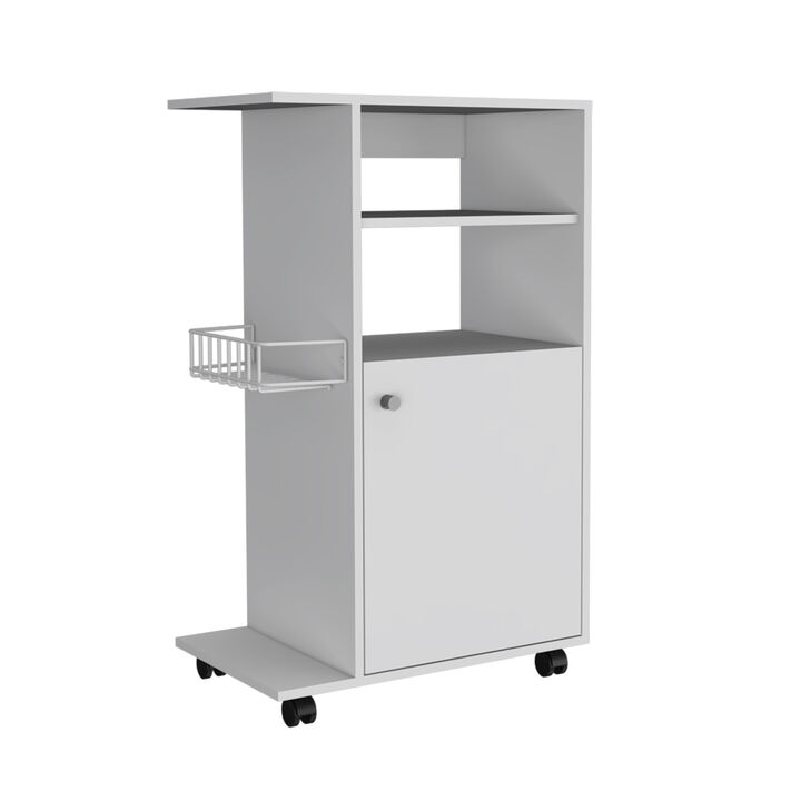 Clip Kitchen Cart, Single Door Cabinet, Four Casters - White