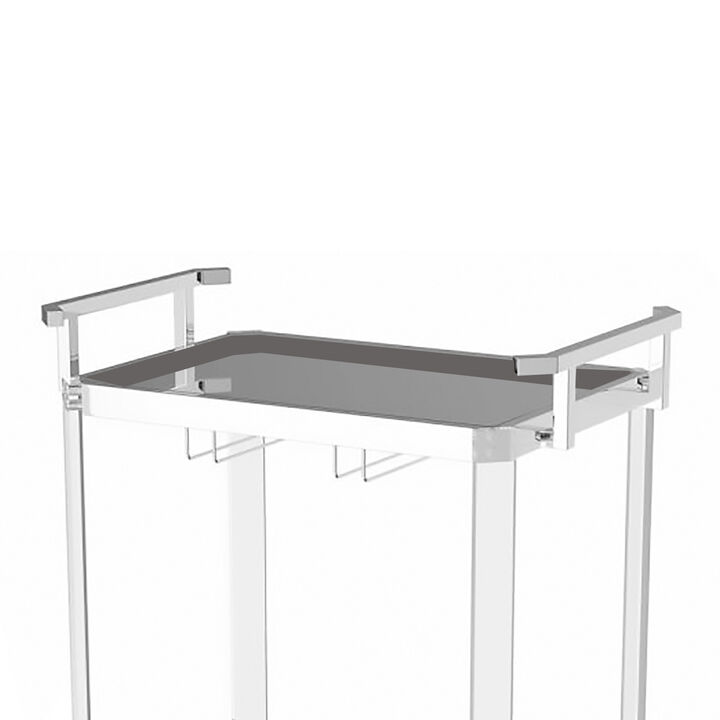 Stylish Metal Base Serving Cart With Glass Top, Clear - Benzara