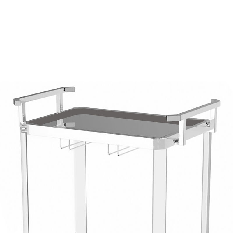 Stylish Metal Base Serving Cart With Glass Top, Clear - Benzara