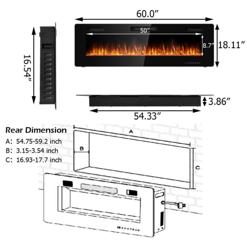 Hivvago 60 Inch Ultra Thin Electric Fireplace with 2 Heat Settings