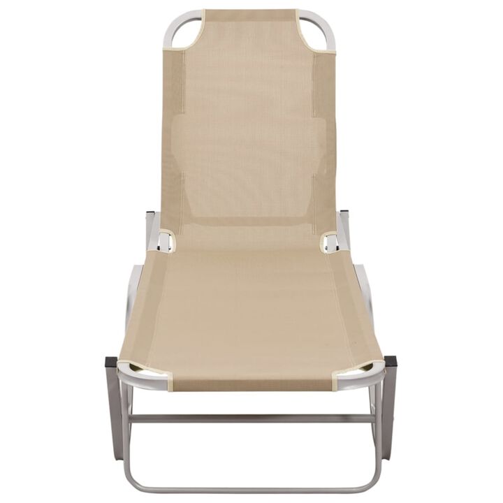 vidaXL Aluminium Sun Lounger with Textilene Fabric - Cream Modern Design Outdoor Furniture for Garden, Beach, Camping