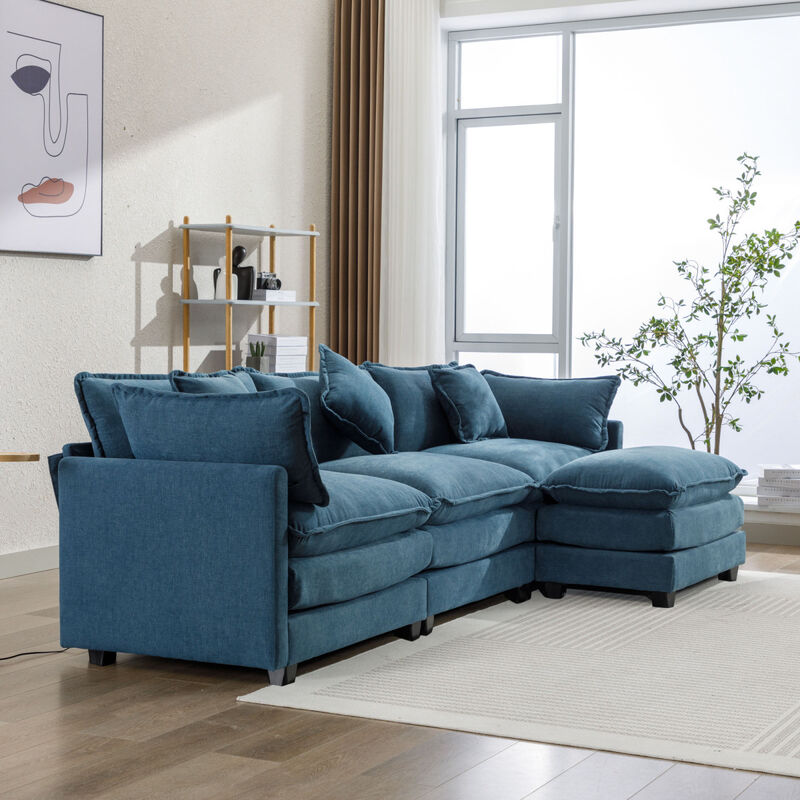 112.2" L-Shape Chenille Upholstered Sofa