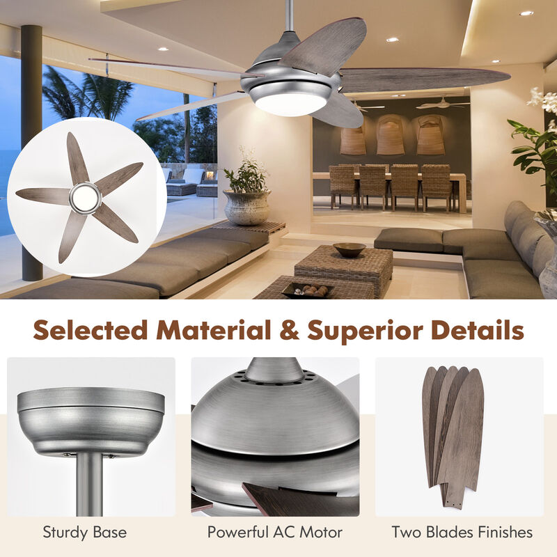 52 Inch Ceiling Fan with Lights and 3 Lighting Colors-Silver Gray