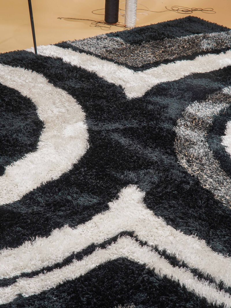 RUGSOTIC CARPETS HAND TUFTED SHAG POLYESTER ECO-FRIENDLY AREA RUGS  - 8'x10', Rectangle, Black Beige, Geometric Modern Design, High Pile Thick Handmade Anti Skid Rugs for Living Room K00045