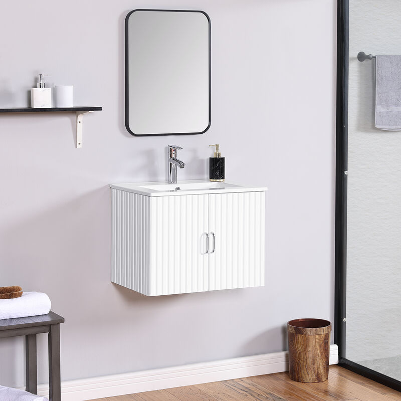 17.72 in. W x 23.62 in. D x 18.7 in. H Single Sink Bath Vanity with Pulls with White Ceramic Top