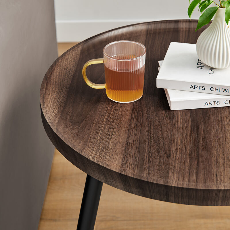 Paxton Raised Lip Edge Side Table with Modern Black Metal Taper Legs - Round