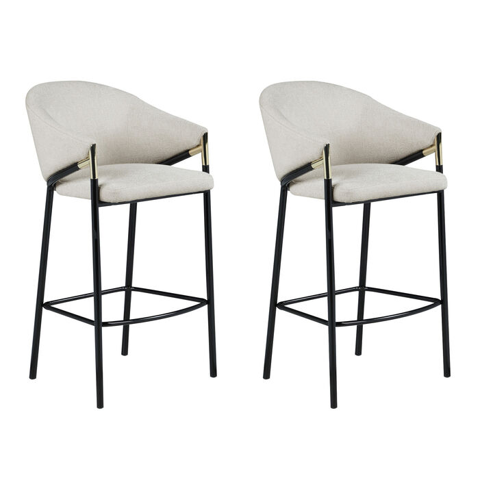 Fil 30 Inch Sloped Arm Barstools, Set of 2, Padded Curved Back, Beige Linen-Benzara