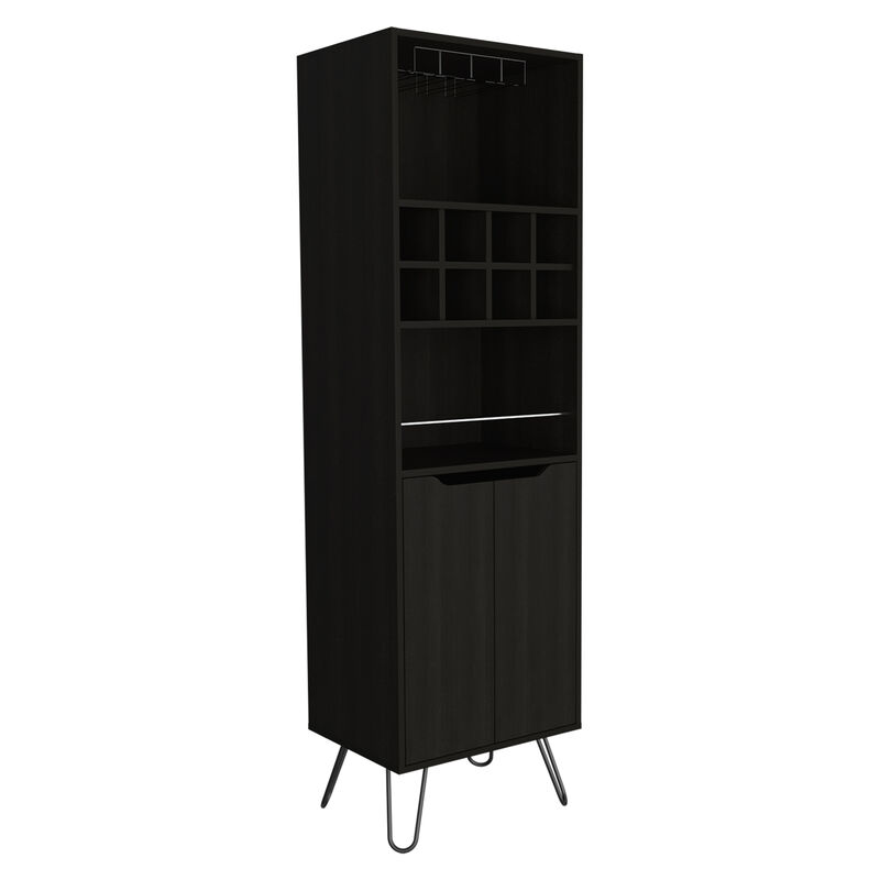 DEPOT E-SHOP Zamna H Bar Double Door Cabinet, Eight Built-in Wine Rack, Four Legs, Four Shelves, Black