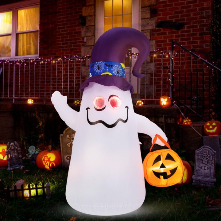 Hivvago 6 Ft Halloween Inflatables Cute Ghost with Dimming Infinity Mirror Light