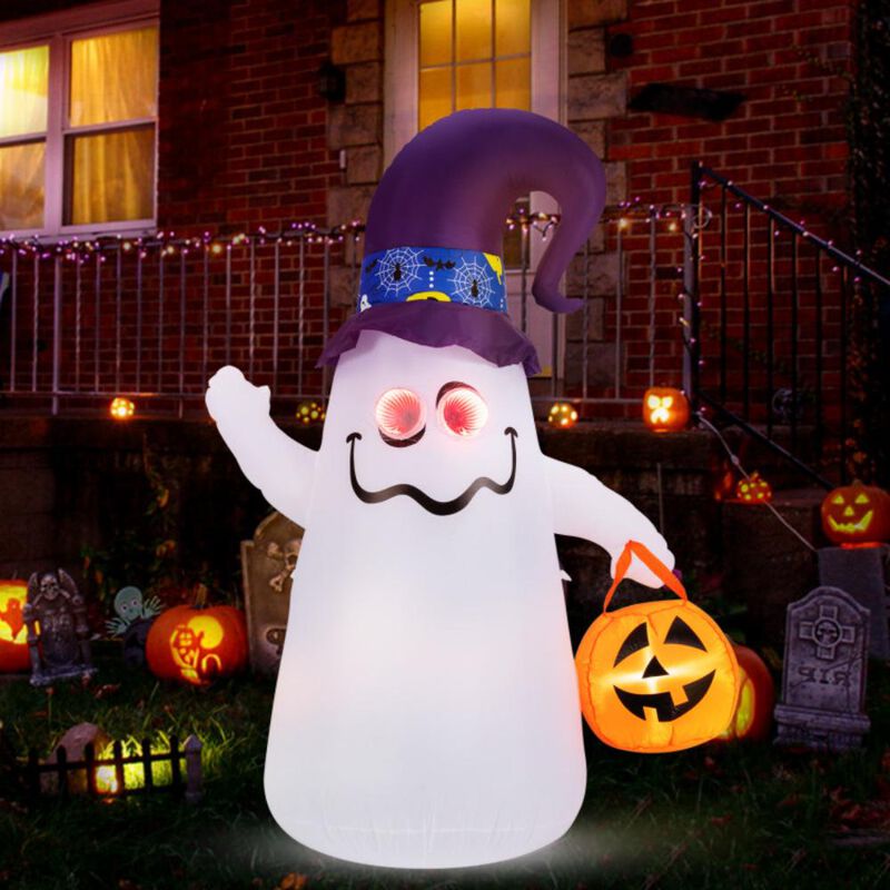 Hivvago 6 Ft Halloween Inflatables Cute Ghost with Dimming Infinity Mirror Light