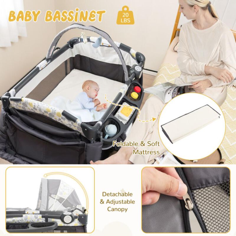 Hivvago 4 in 1 Portable Pack and Play Baby Nursery Center with Bassinet