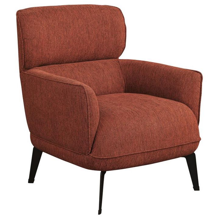 Dup 34 Inch Accent Chair, Cushioned Seat, Rounded Track Arms, Muted Orange - Benzara