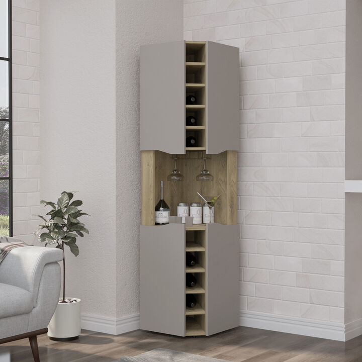 Corner Bar Cabinet Bell, Living Room, Aged Oak / Taupe