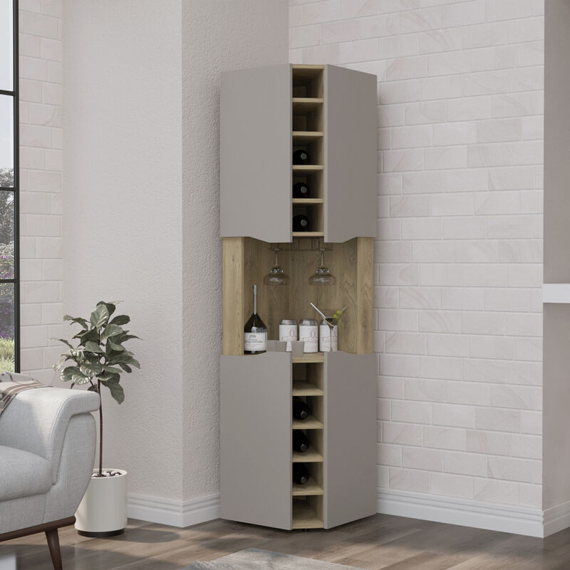 Corner Bar Cabinet Bell, Living Room, Aged Oak / Taupe