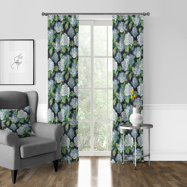 6ix Tailors Fine Linens Midnight Garden Navy Pinch Pleat Drapery Panel Pair