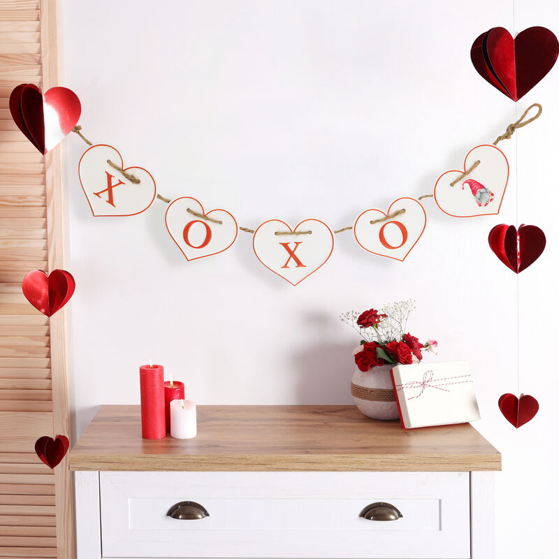 Hearts "XOXO" Valentine's Day Metal Banner - 32" - White and Red