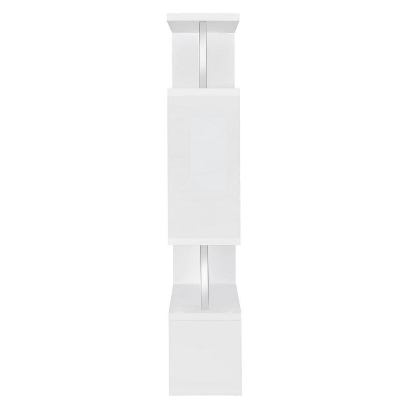 Splendid white bookcase With Chrome Support Beams-Benzara