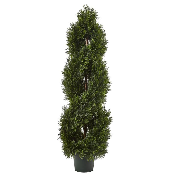 Hivvago 48 Inches Double Pond Cypress Spiral Topiary UV Resistant w/1036 Leaves (Indoor/Outdoor)