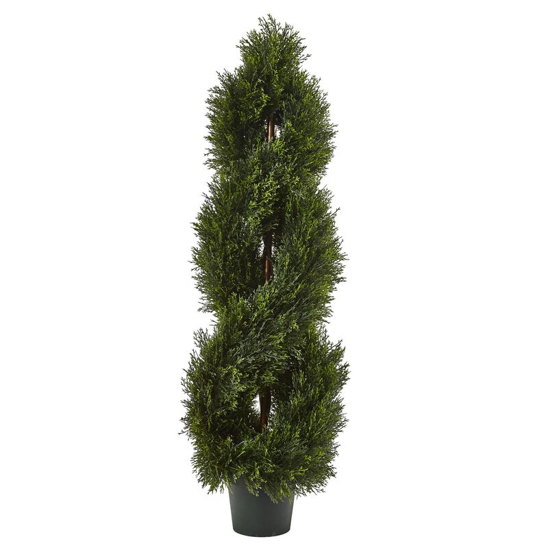 Hivvago 48 Inches Double Pond Cypress Spiral Topiary UV Resistant w/1036 Leaves (Indoor/Outdoor)