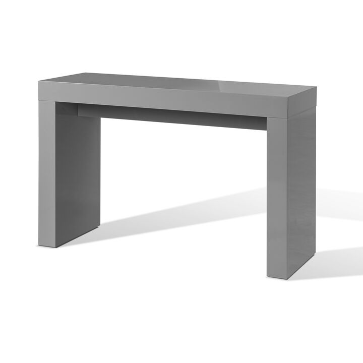 Libi 47 Inch Console Table, Minimalist Rectangular Top, Lacquered Gray - Benzara
