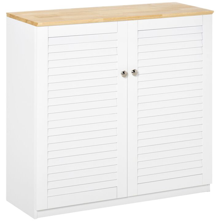 White Kitchen Organizer: Freestanding Cabinet with Louvered Doors