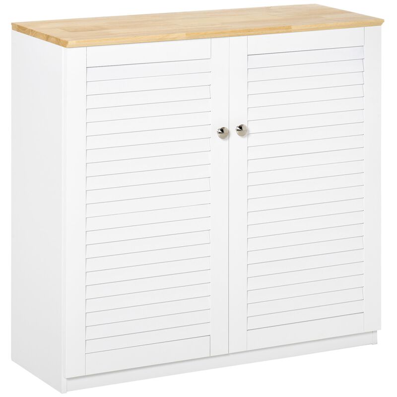 White Kitchen Organizer: Freestanding Cabinet with Louvered Doors