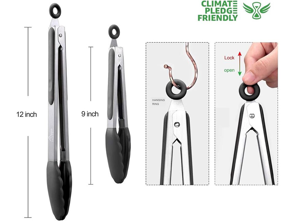 HOTEC Premium Stainless Steel Locking Kitchen Tongs with Silicon Tips, Set of 2-9