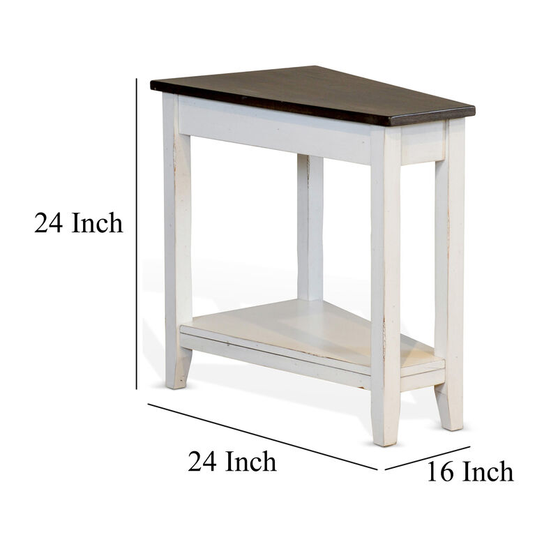 Orso Chairside Table, Shelf, 24 Inch Angled Brown Top, White Mahogany - Benzara
