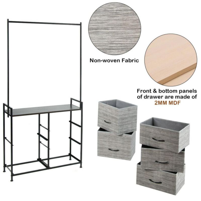Hivvago 5 Fabric Drawers Dresser with Metal Frame and Wooden Top