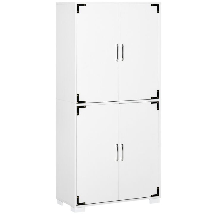 White Kitchen Storage: Industrial 4-Door Pantry Cabinet
