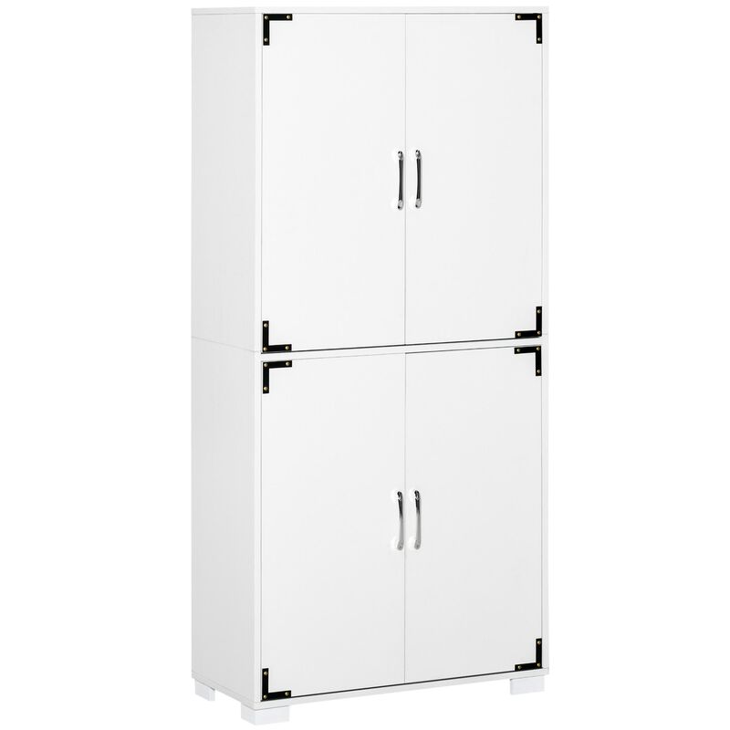 White Kitchen Storage: Industrial 4-Door Pantry Cabinet