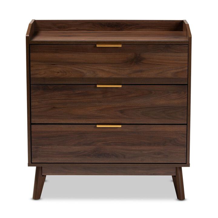 Baxton Studio Lena Mid-Century Modern Walnut Brown Finished 3-Drawer Wood Chest