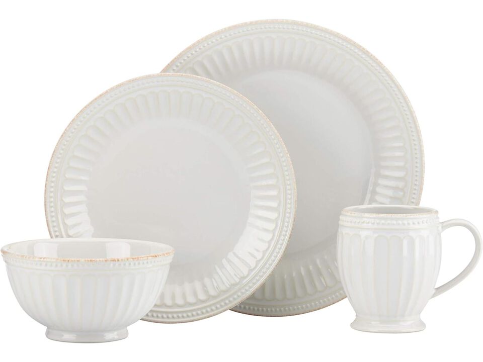 Lenox White French Perle Groove 4Pc Place Setting