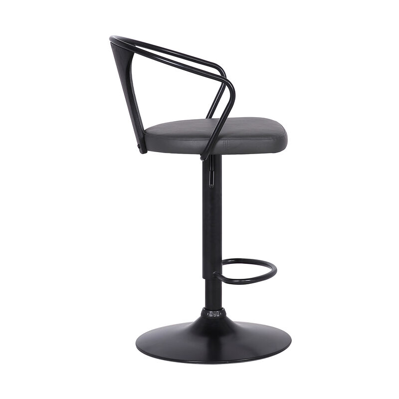 Eagle Adjustable Height Swivel Black Faux Leather and Wood Stool with Black Metal Base