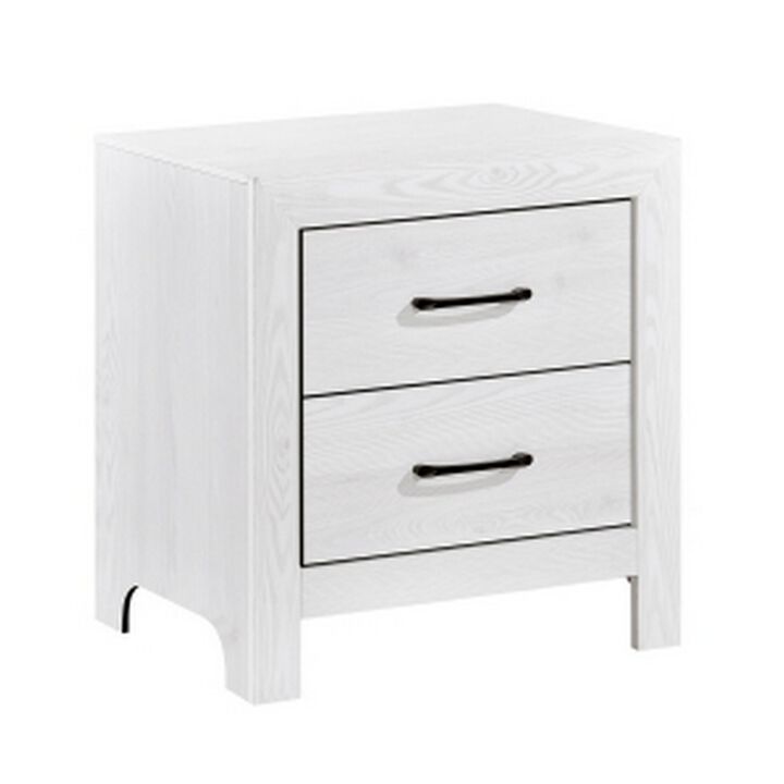 Eby 24 Inch Nightstand, 2 Drawers with Black Nickel Handles, White Finish - Benzara