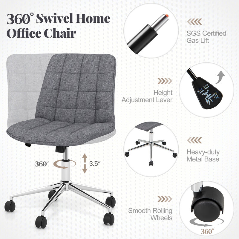 Armless Office Chair Upholstered Makeup Vanity Chair with Adjustable Height and Wheels