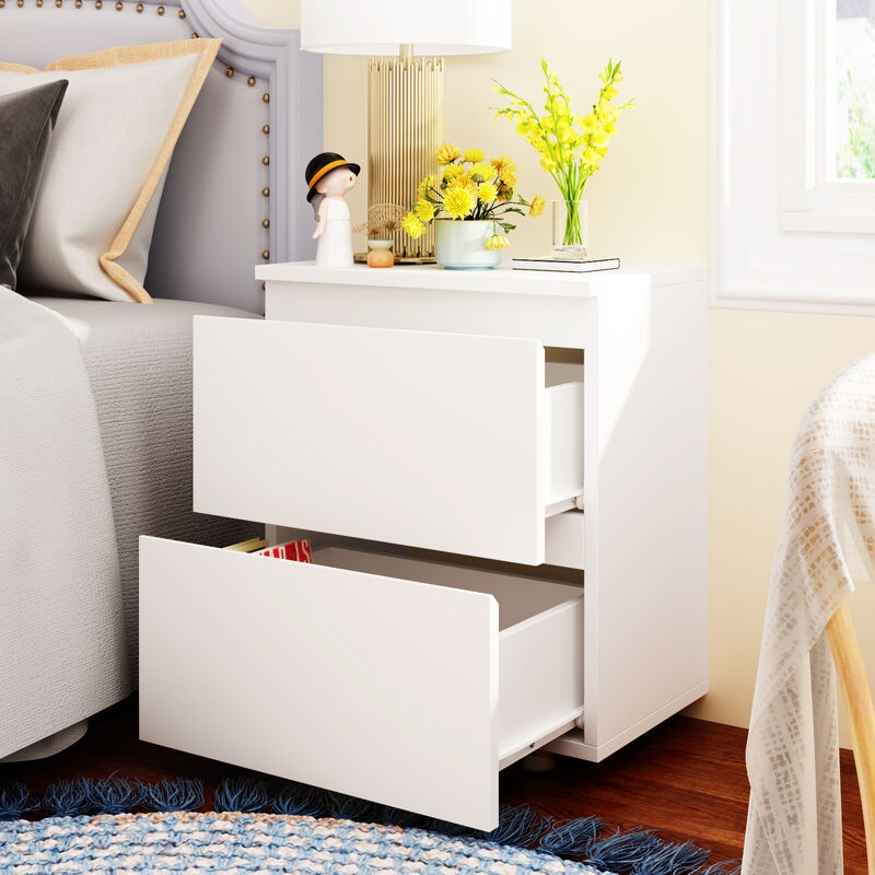 2-Drawer White Nightstands Side Table Bedside Table 18.9 in. H x 15.7 in. W x 11.6 in. D