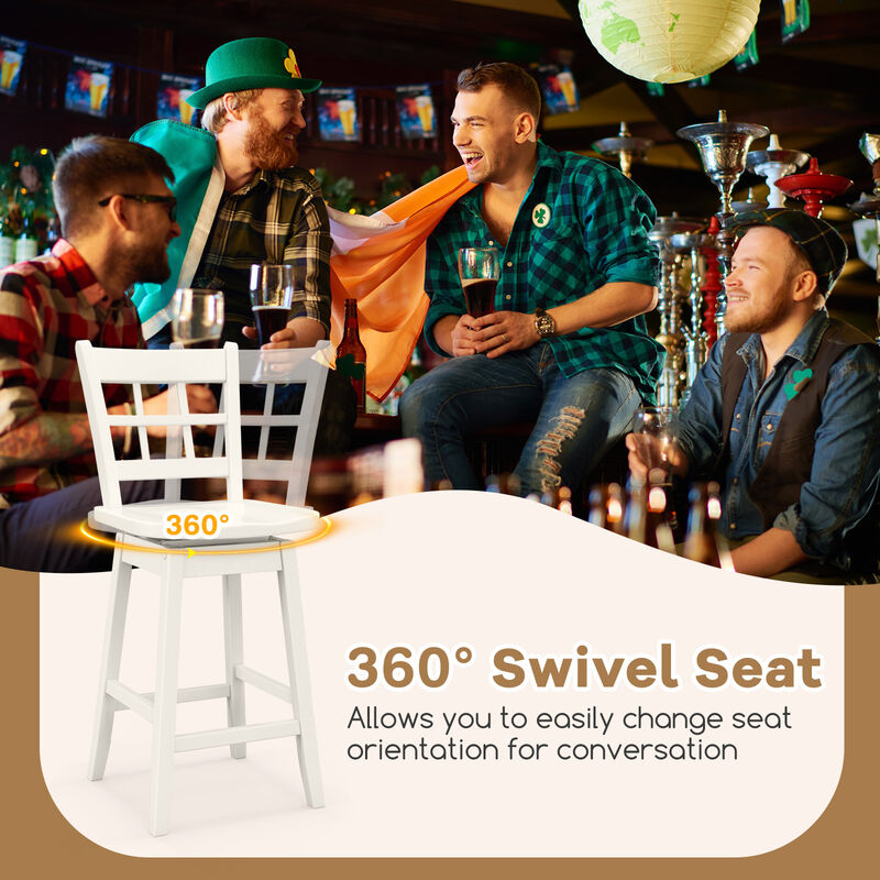 Set of 2 Counter Height Barstools with 6-Grid Hollow Back and Seat Stylish and Comfortable Design