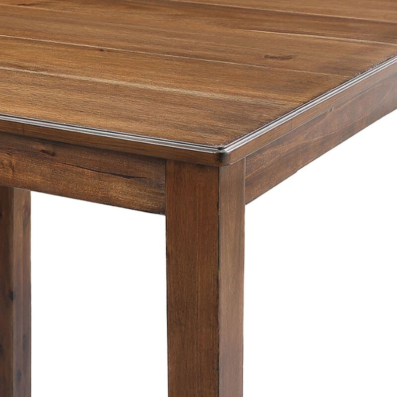 Lasie 5 Piece Dining Table Set, 4 Chairs, Slatted Backs, Brown Solid Wood