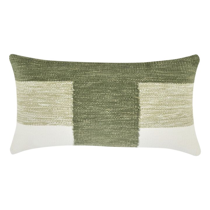 Skio Lumbar Throw Pillow, Marble Yarn Texture 14x26 Inch Green Viscose - Benzara