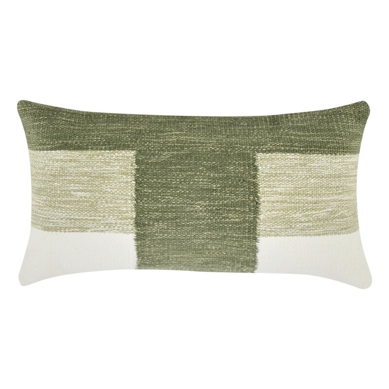 Skio Lumbar Throw Pillow, Marble Yarn Texture 14x26 Inch Green Viscose - Benzara