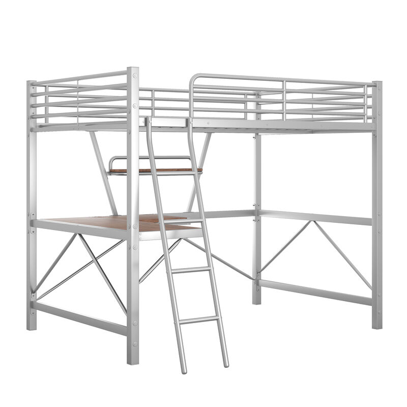 Merax Metal Frame Loft Bed with Desk and Shelf