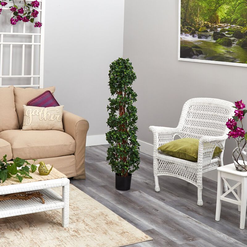 Hivvago 4.5 Feet English Ivy Spiral Topiary Artificial Tree with Natural Trunk UV Resistant (Indoor/Outdoor)