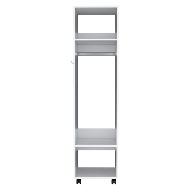 Cordova Armoire 63"H, with 3 Shelves, 1 Mirror, and 4 Wheels, White