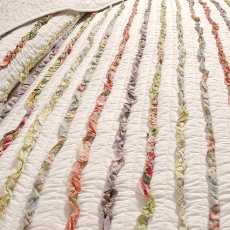 Hivvago Twin size 100% Cotton Ruffle Stripes Quilt Set - Machine Washable