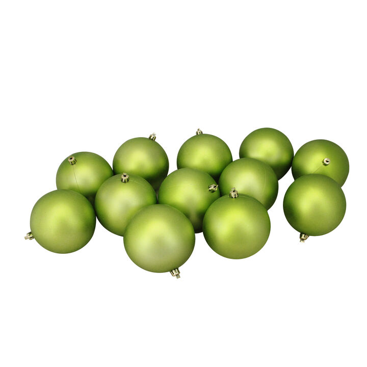 12ct Matte Kiwi Green Shatterproof Christmas Ball Ornaments 4" (100mm)